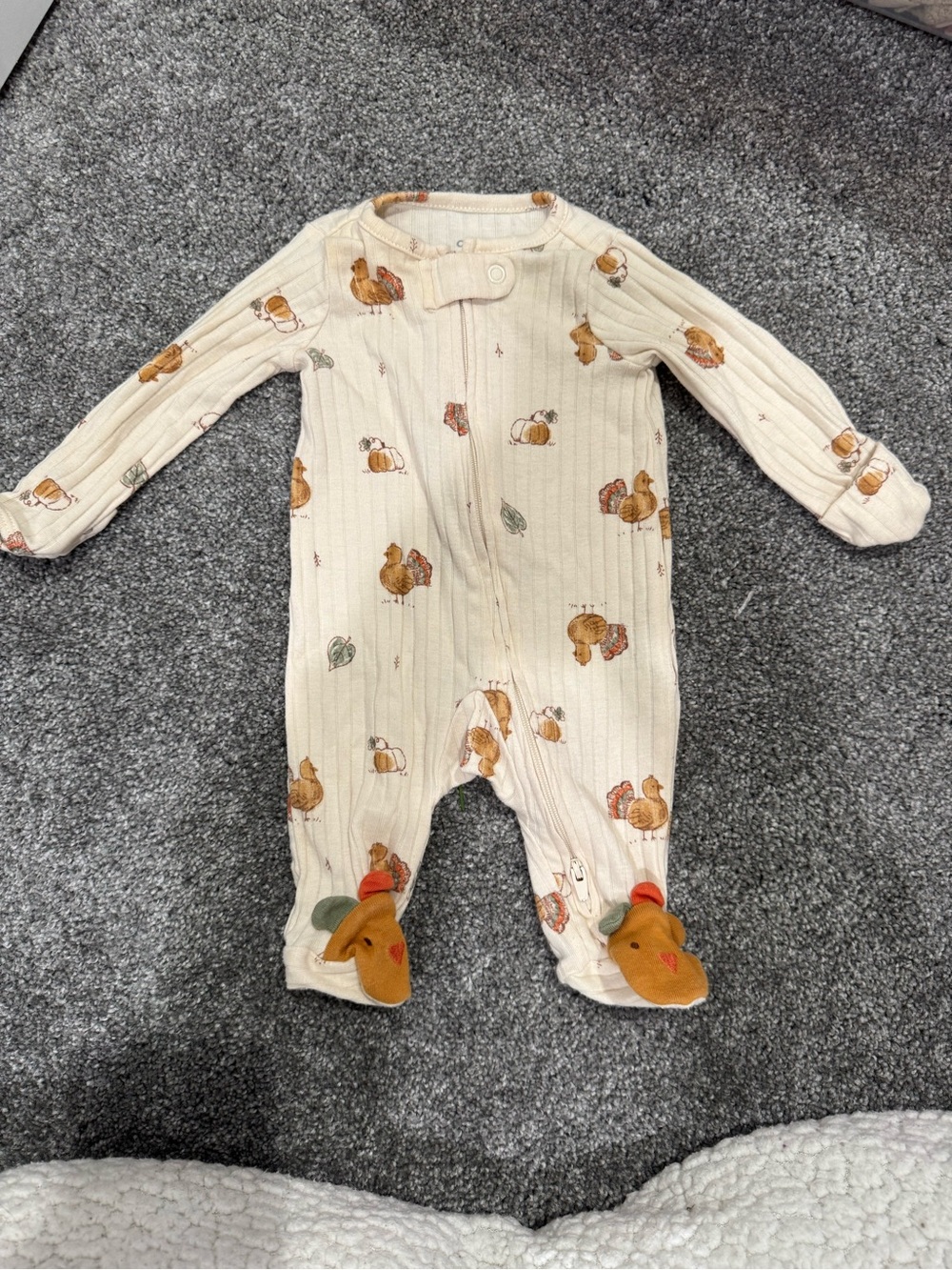 Carters Organic Cotton Cream Turkey Print Footed One-Piece